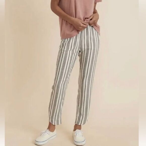 Marine Layer Allison Pant Blue Cream Striped Lightweight Pull On Pants Sz Small - Picture 1 of 10
